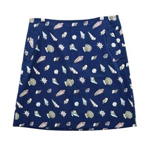 Talbots‎ Skirt A-Line Seashell Print Pockets Cotton Blend Blue Size 8P